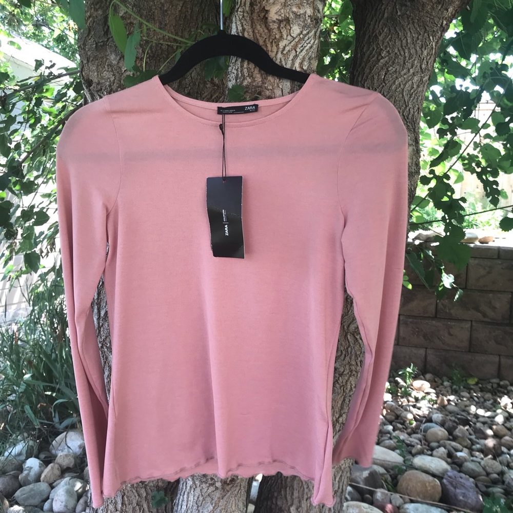 Zara peach jewel neck long sleeve top